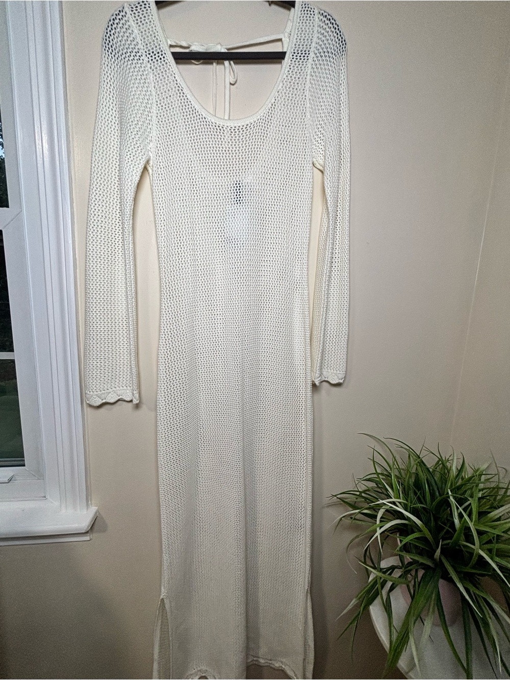 H&M Divided Cream Open Knit Long Sleeve Maxi Dress Medium NWT